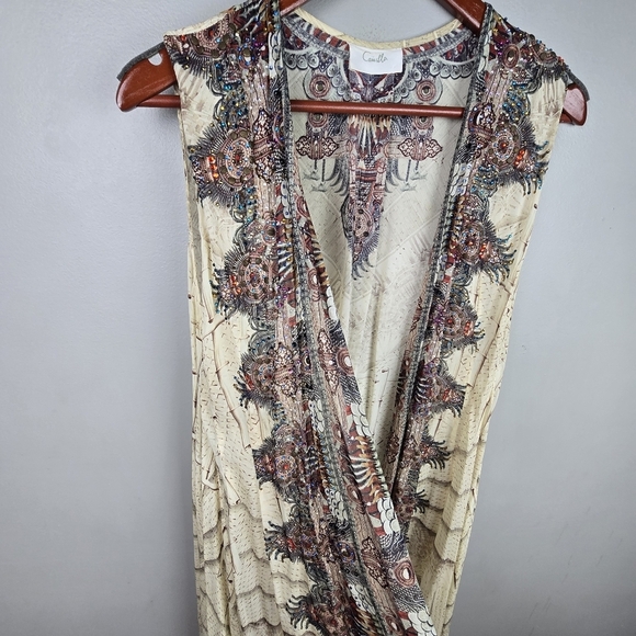 CAMILLA FRANKS Designer Multiwear‎ Long Vest Embellished Silk Cream Women One Sz - Picture 5 of 16